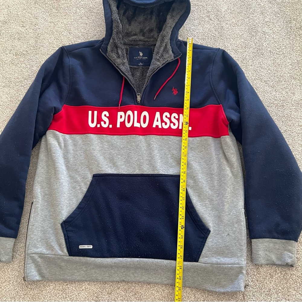 U.S. Polo Assn. Navy and Gray 1/4 Zip Fleece Lined Hoodie - Picture 6 of 8